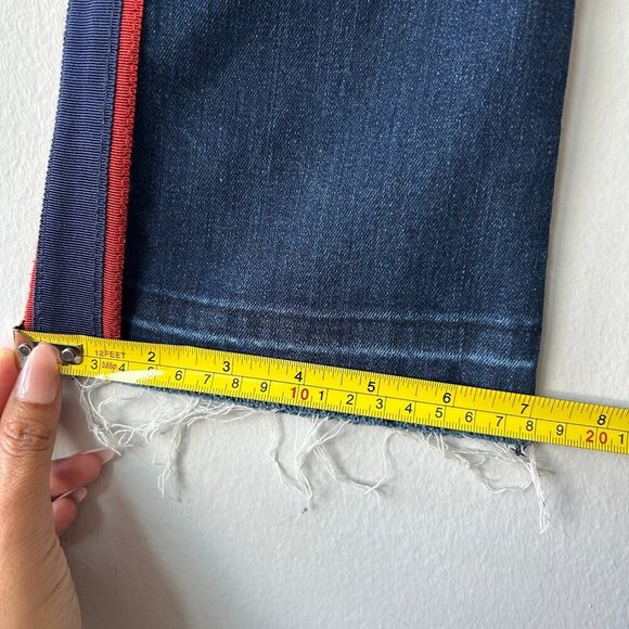 Veronica Beard Carolyn 10” Baby Boot Jeans Midinight w/ Fray Navy Red Sz 26 - Picture 9 of 10